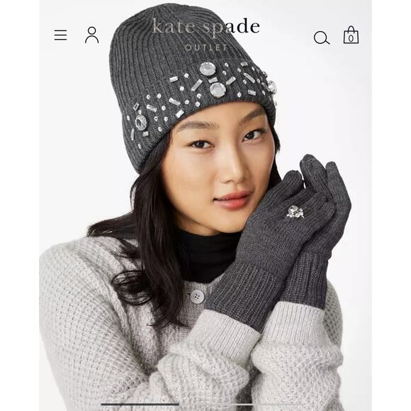 kate spade new york Accessories - KATE SPADE Beanie and Glove GEM BOX SET Charcoal GREY New in Box
